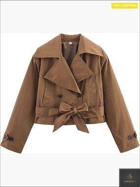 Classic Trench Coat with Belt Notch Lapel Collar Long Sleeve Lightweight